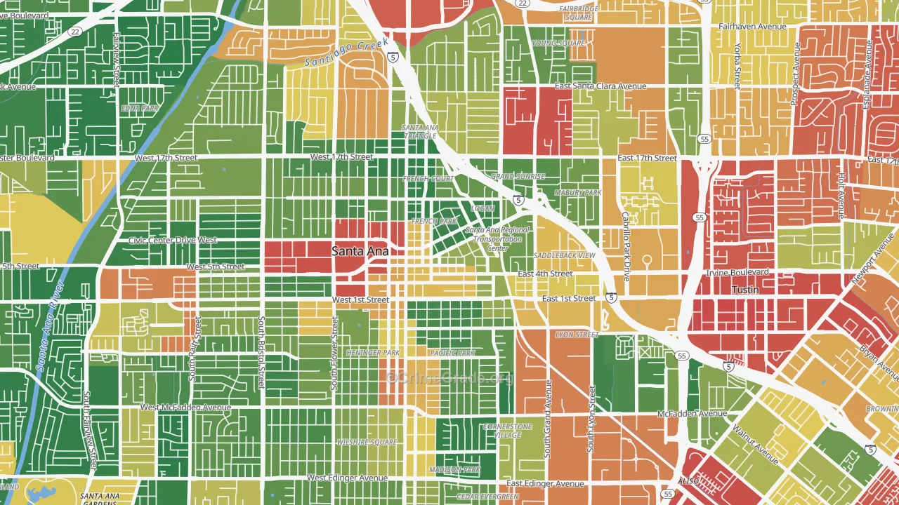 Lacy, Santa Ana, CA Map of Burglary Rates