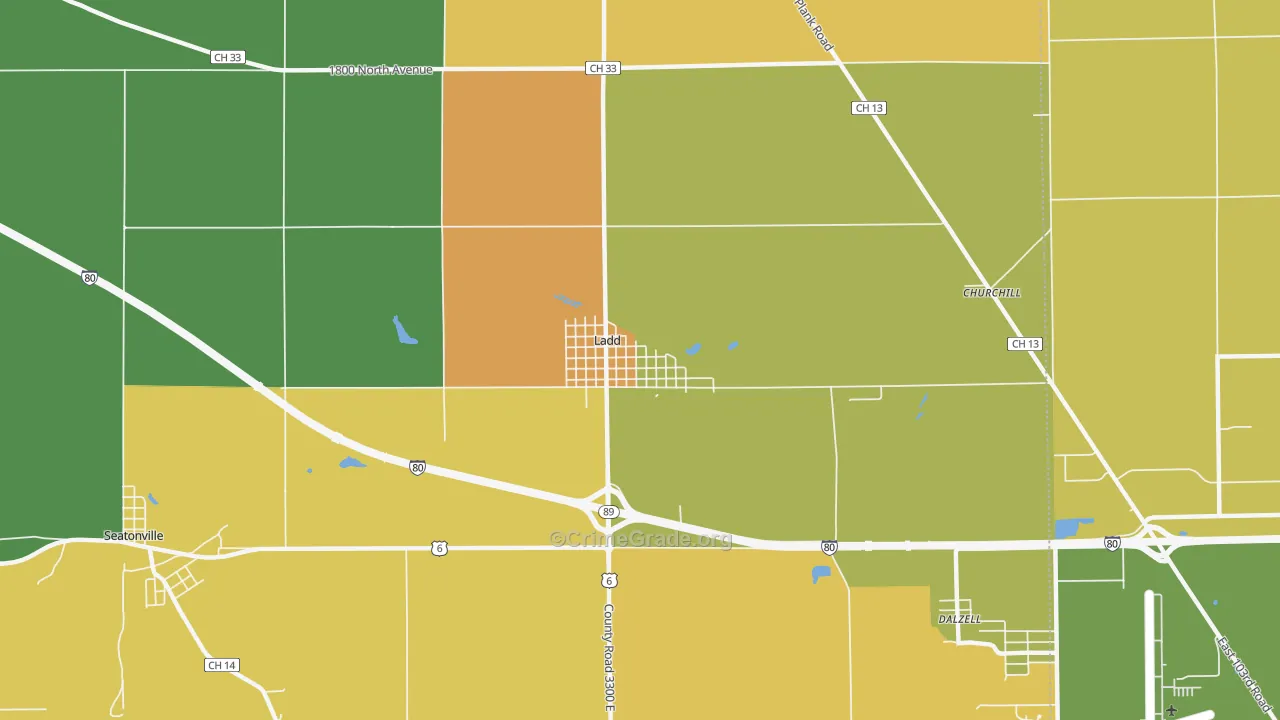 Ladd, IL Map of Burglary Rates