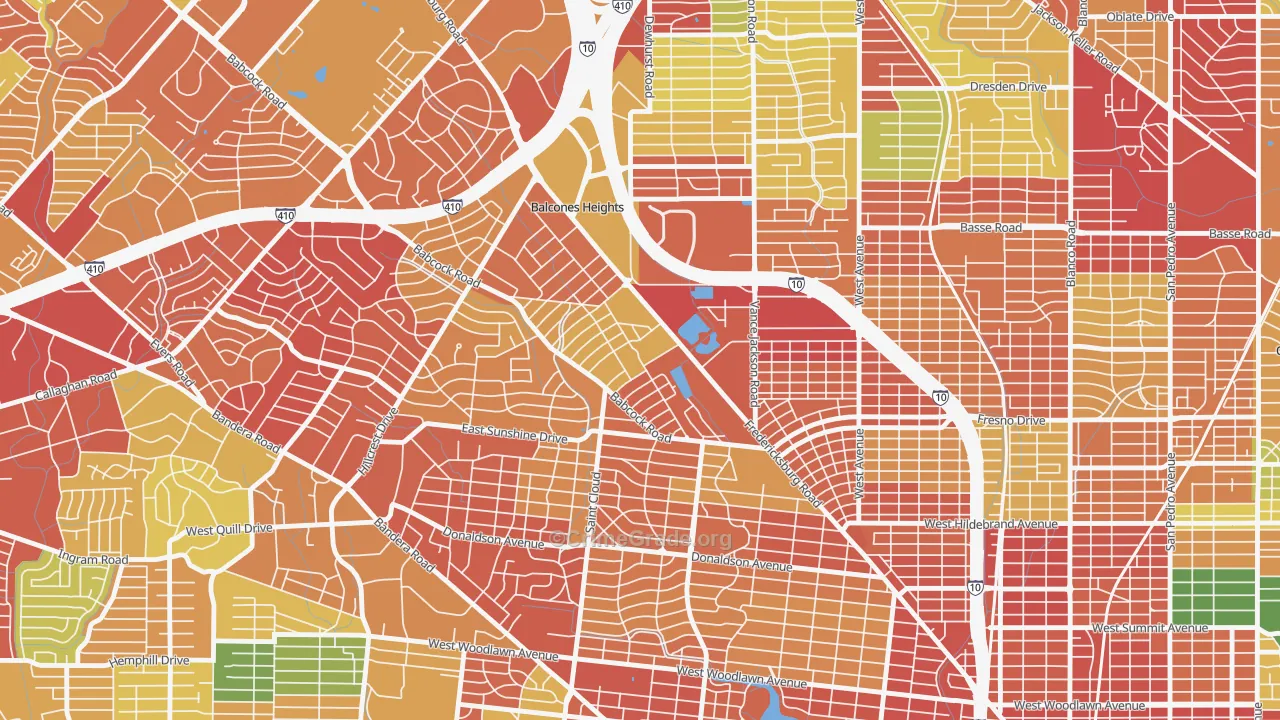 Laddie Place and North Wilson, San Antonio, TX Map of Burglary Rates