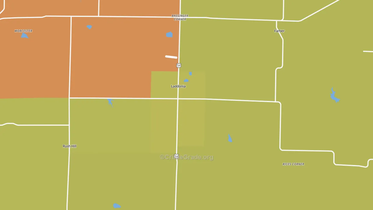 Laddonia, MO Map of Burglary Rates