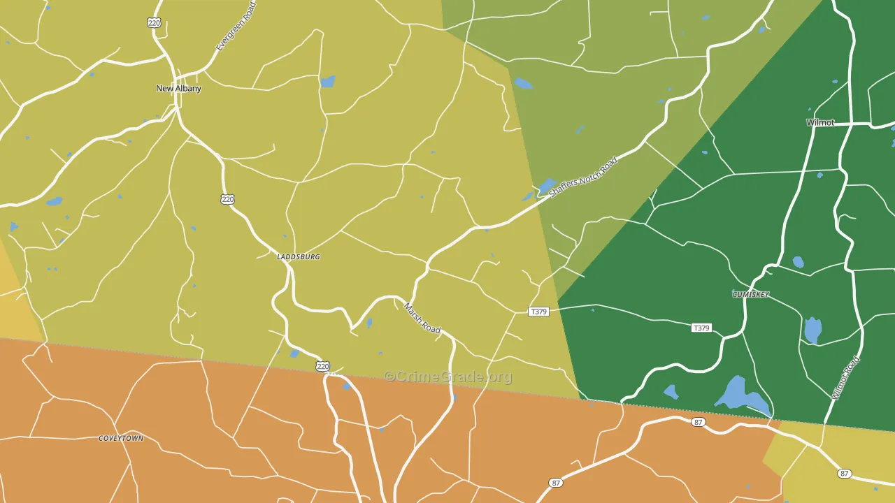 Laddsburg, PA Map of Burglary Rates