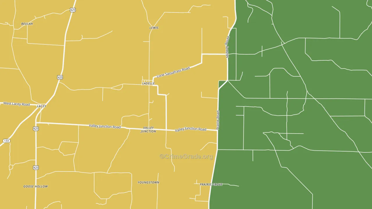 Ladelle, AR Map of Burglary Rates