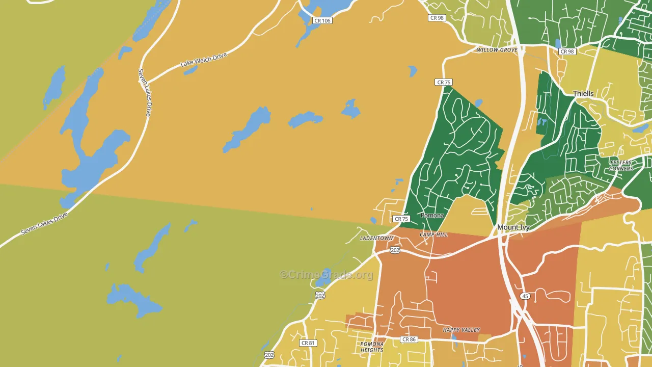 Ladentown, NY Map of Burglary Rates