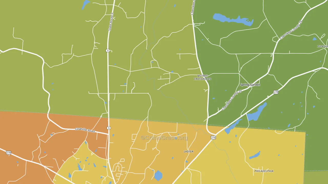 Ladiga, AL Map of Burglary Rates