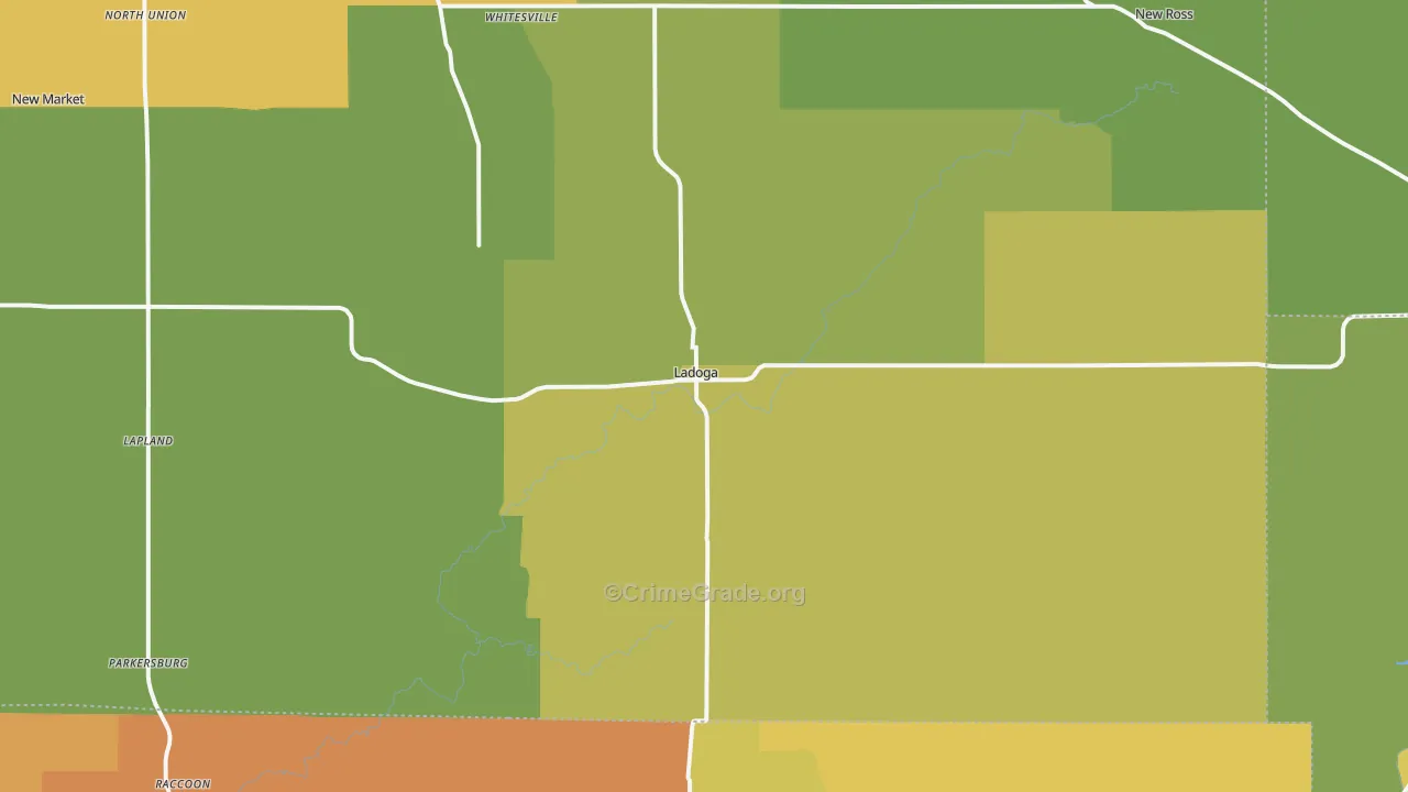 Ladoga, IN Map of Burglary Rates