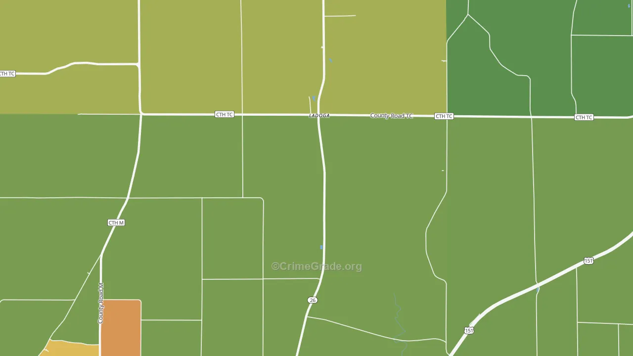 Ladoga, WI Map of Burglary Rates