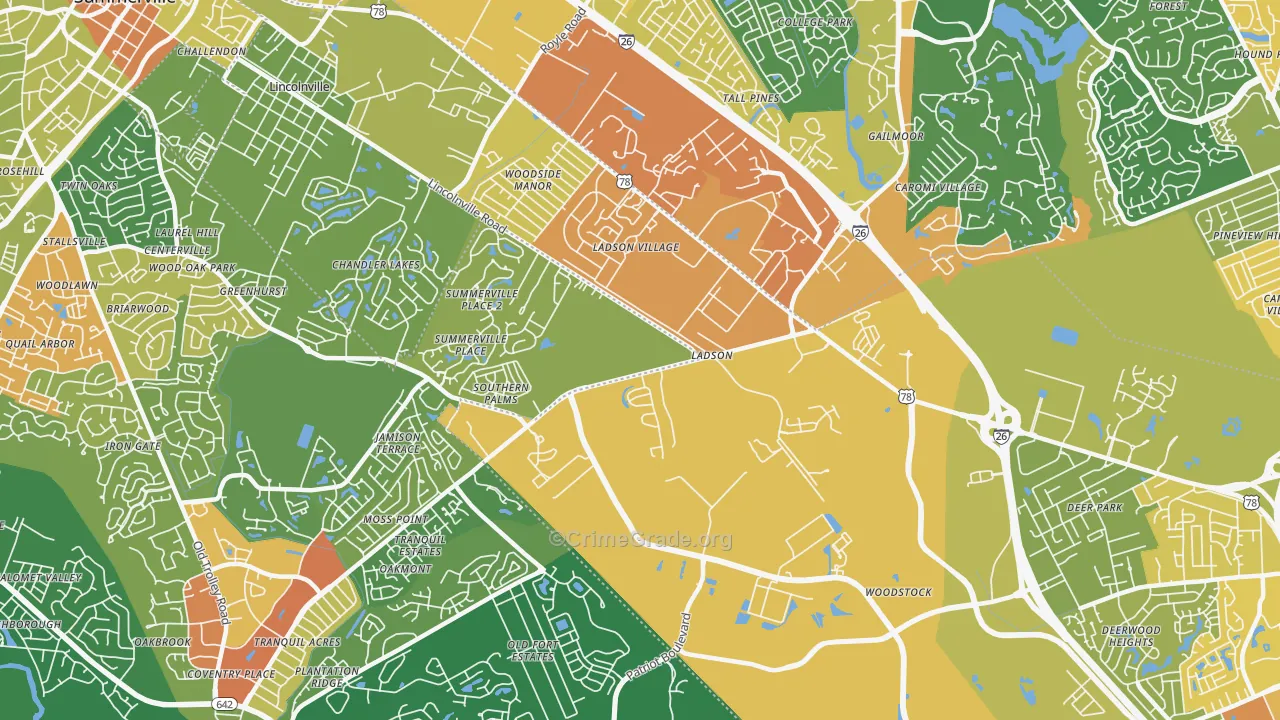 Ladson, SC Map of Burglary Rates