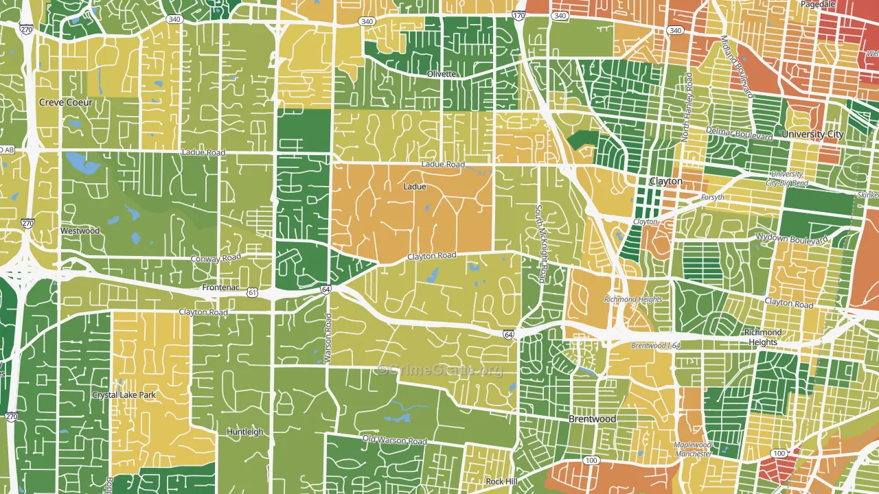 Ladue, MO Map of Burglary Rates