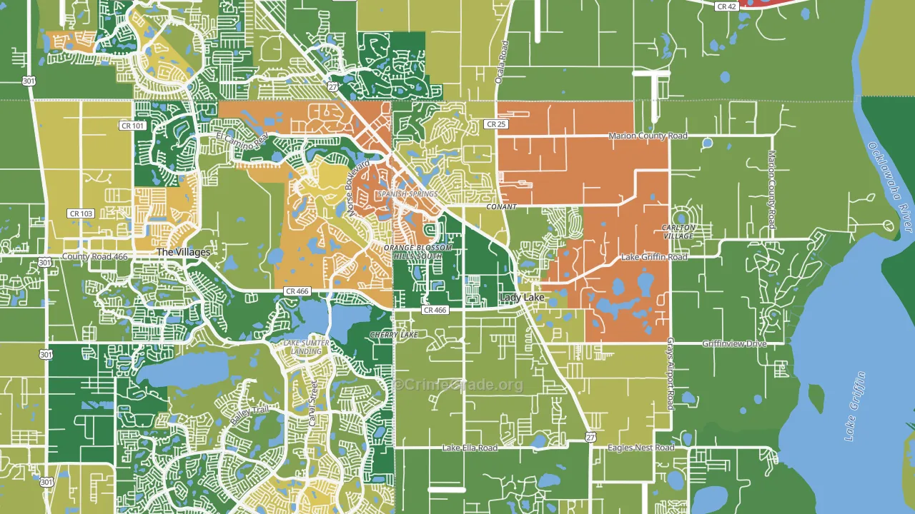 Lady Lake, FL Map of Burglary Rates