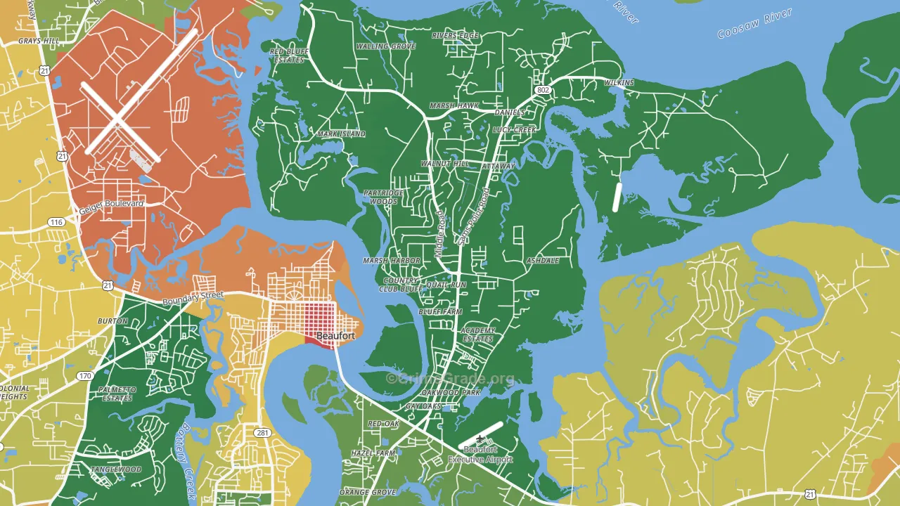 Ladys Island, SC Map of Burglary Rates