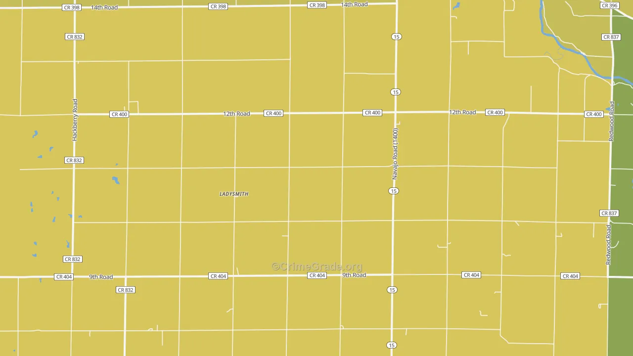Ladysmith, KS Map of Burglary Rates