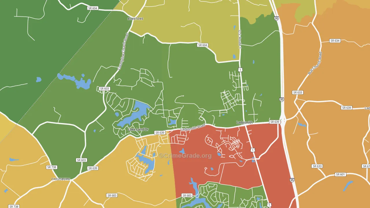 Ladysmith, VA Map of Burglary Rates