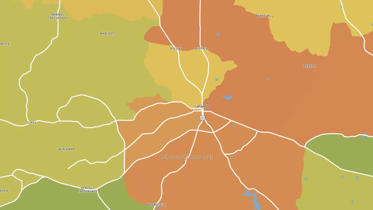 Lafayette, AL Map of Burglary Rates