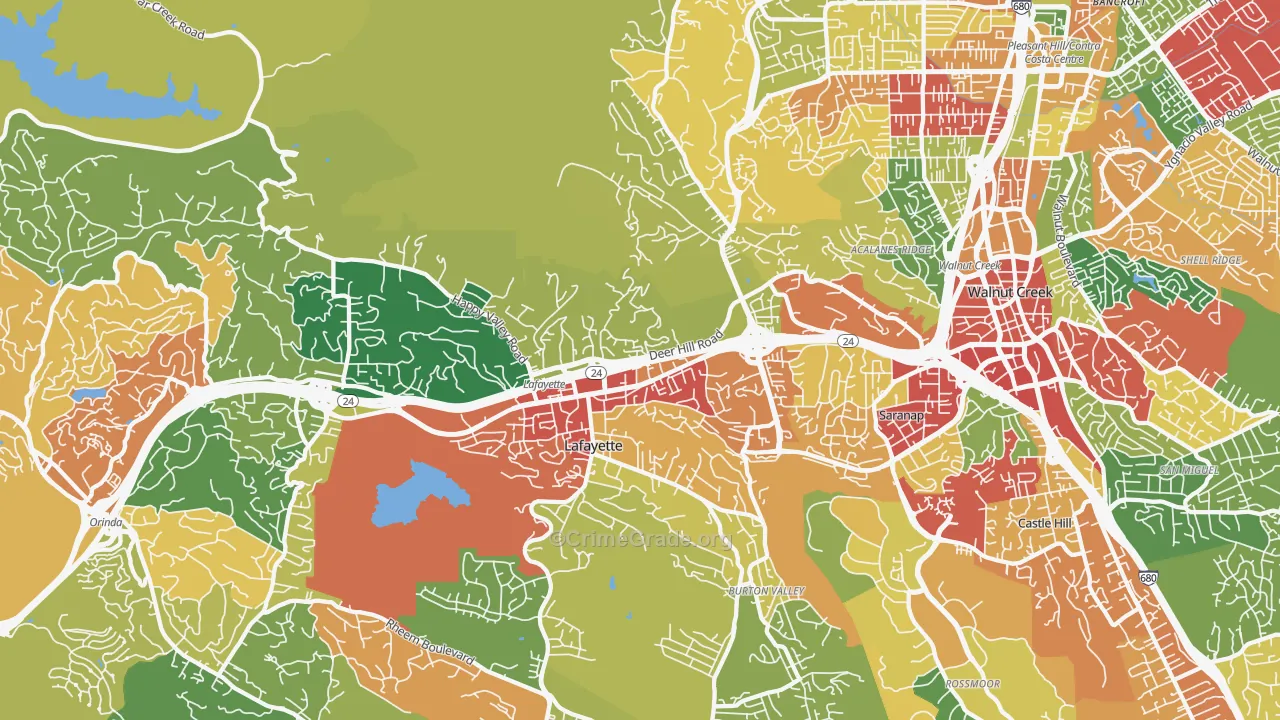 Lafayette, CA Map of Burglary Rates