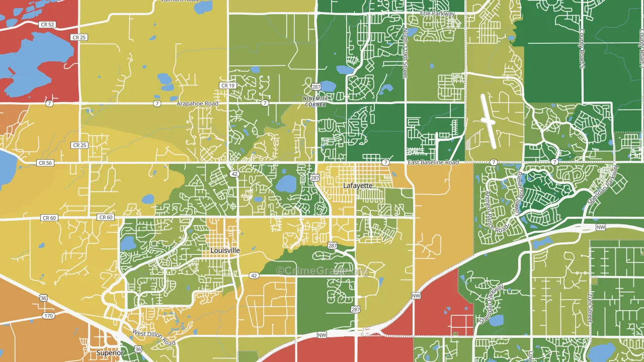 Lafayette, CO Map of Burglary Rates