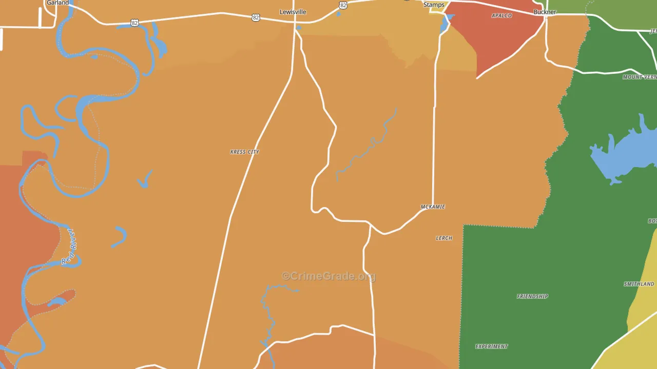 Lafayette County, AR Map of Burglary Rates