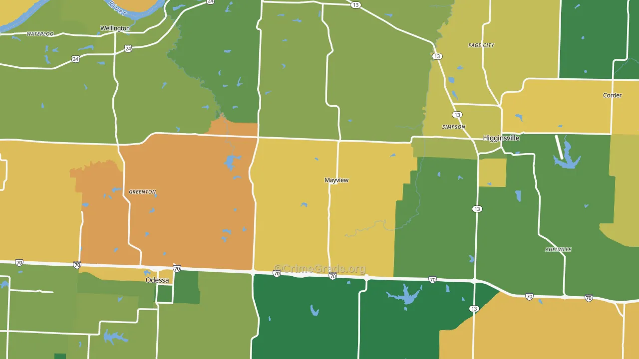 Lafayette County, MO Map of Burglary Rates