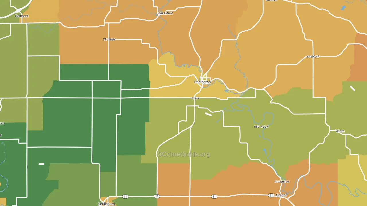 Lafayette County, WI Map of Burglary Rates