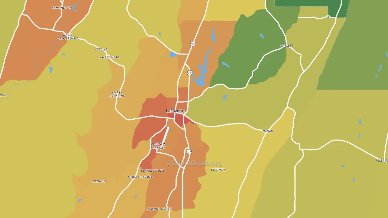 Lafayette, GA Map of Burglary Rates