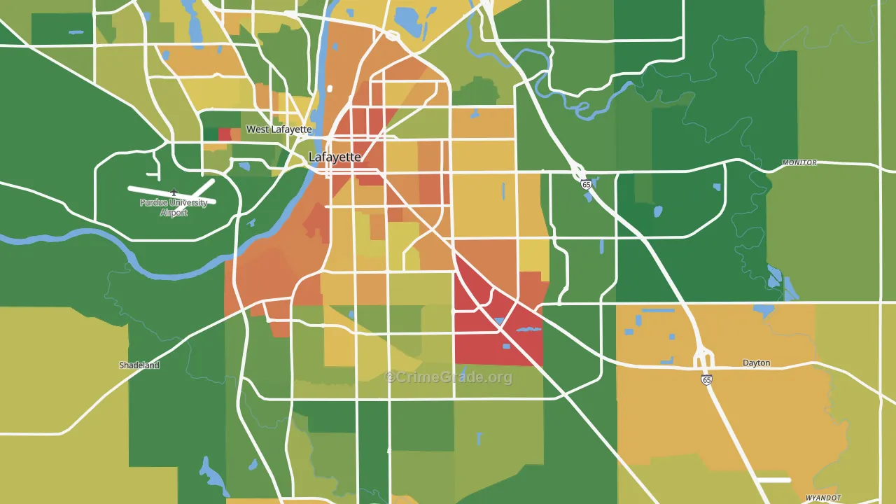 Lafayette, IN Map of Burglary Rates