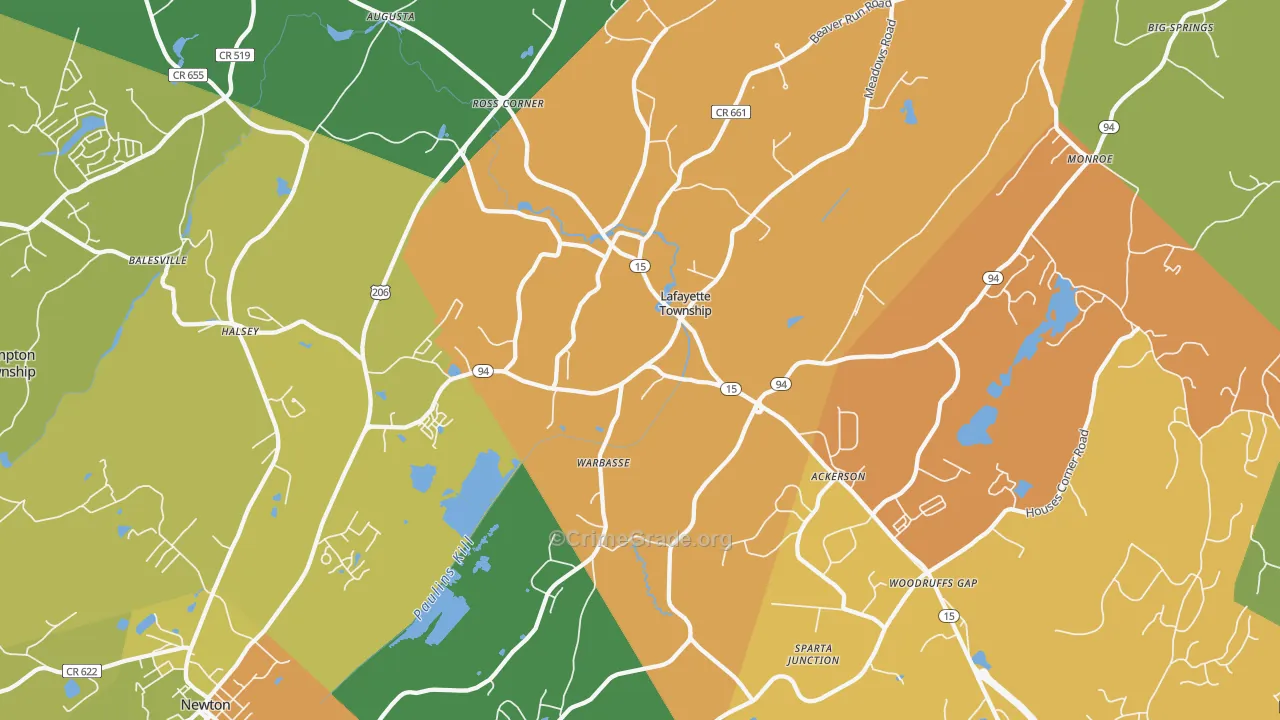 Lafayette, NJ Map of Burglary Rates