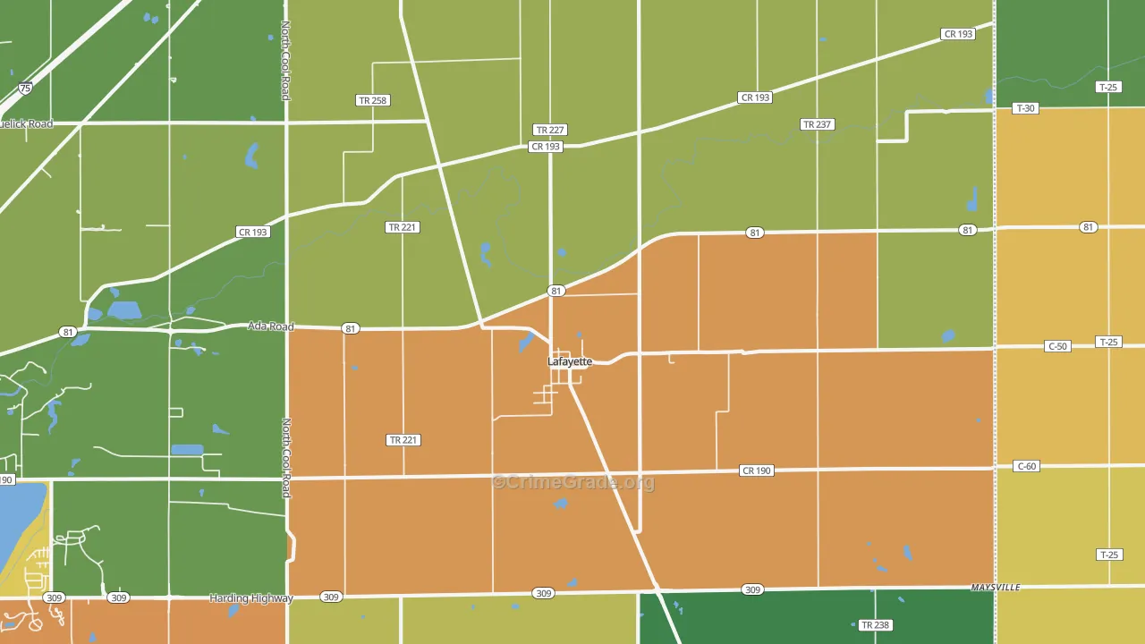 Lafayette, OH Map of Burglary Rates