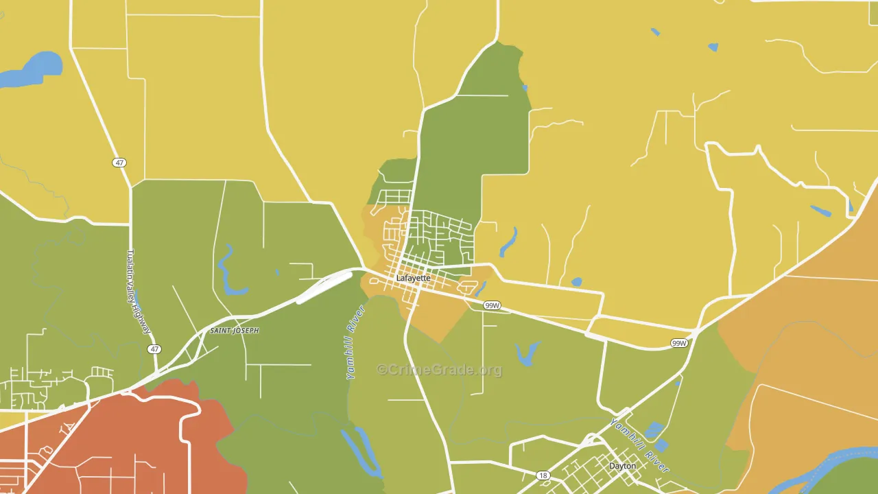 Lafayette, OR Map of Burglary Rates