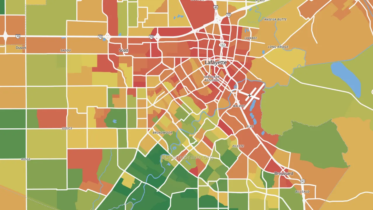 Lafayette Parish, LA Map of Burglary Rates