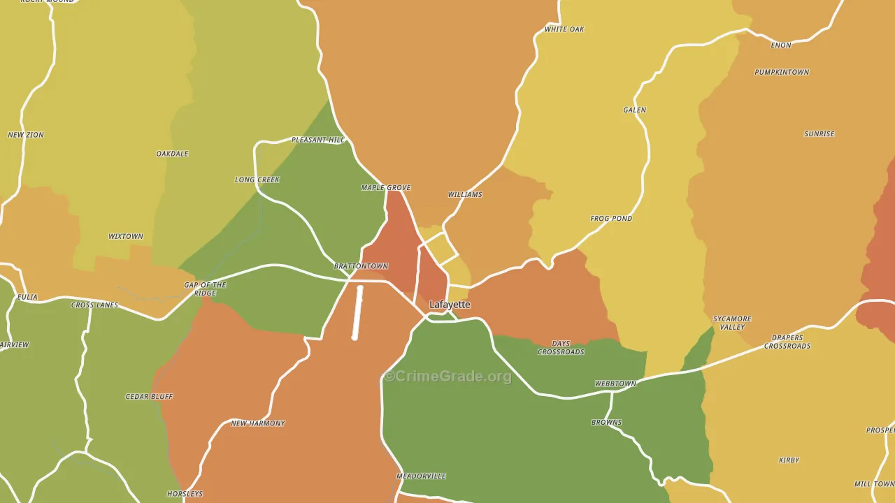 Lafayette, TN Map of Burglary Rates