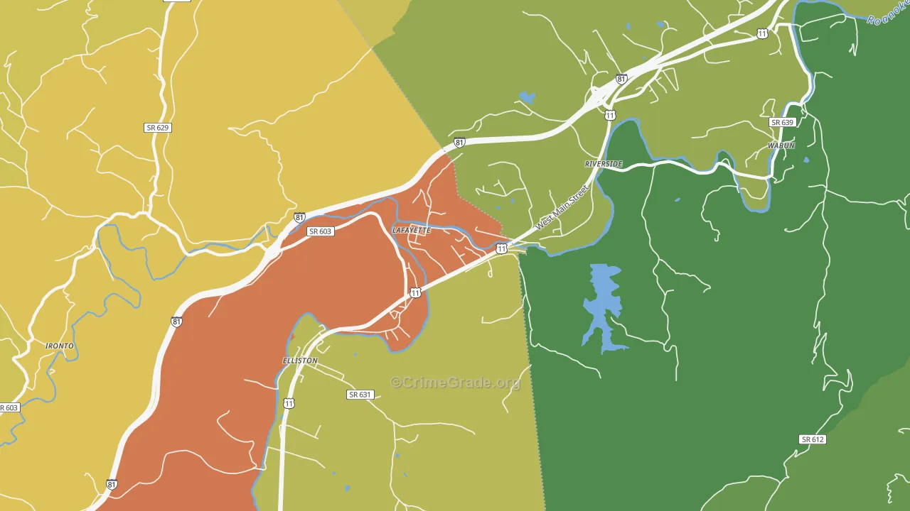 Lafayette, VA Map of Burglary Rates