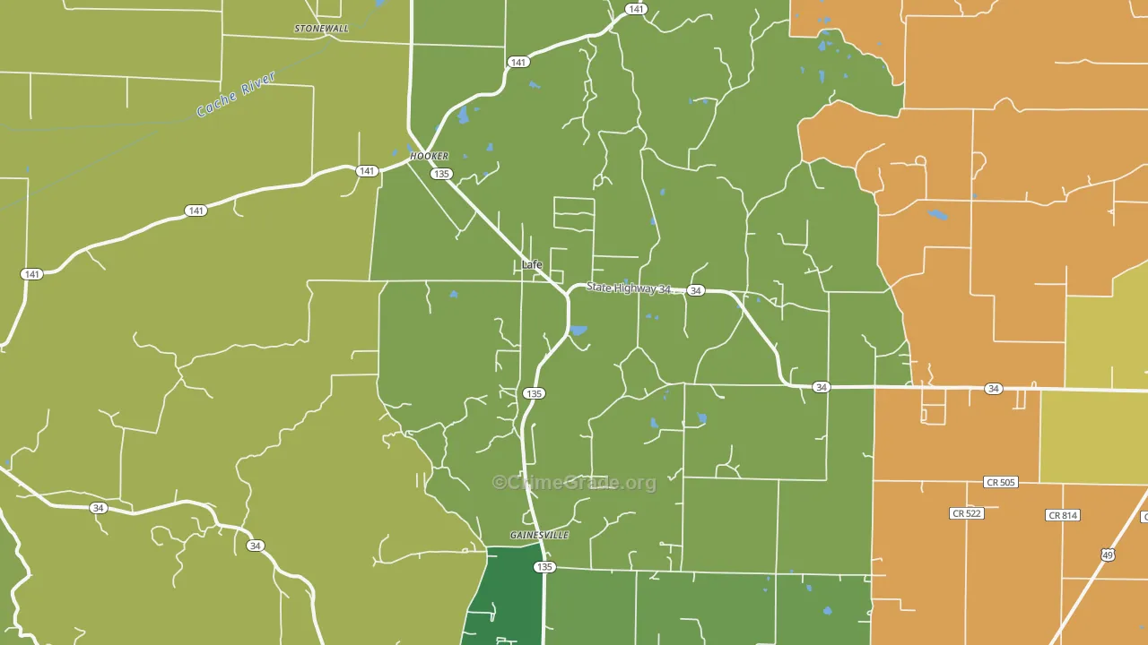 Lafe, AR Map of Burglary Rates