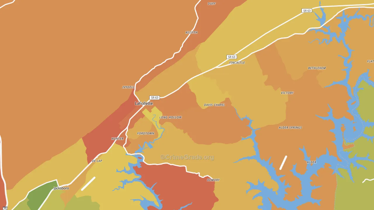 Lafollette, TN Map of Burglary Rates