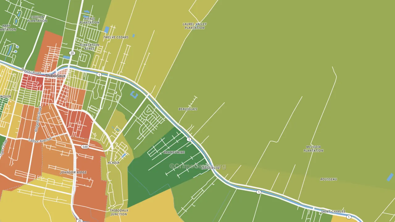 Lafourche, LA Map of Burglary Rates