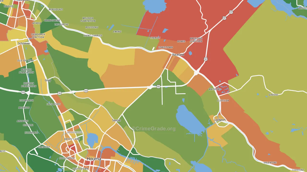 Lafourche Parish, LA Map of Burglary Rates