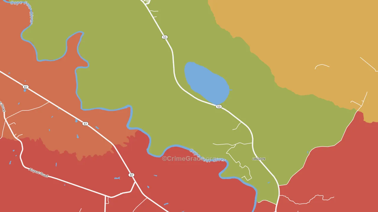 Lagoon, NC Map of Burglary Rates