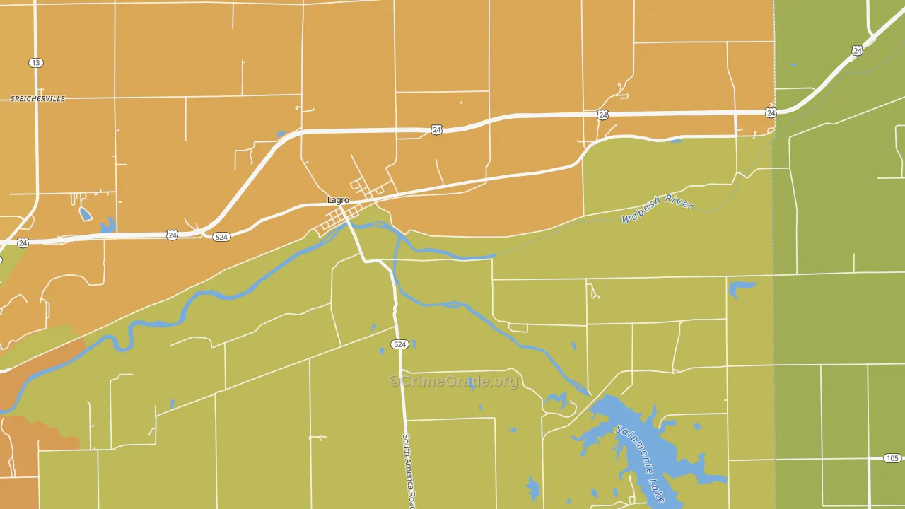 Lagro, IN Map of Burglary Rates