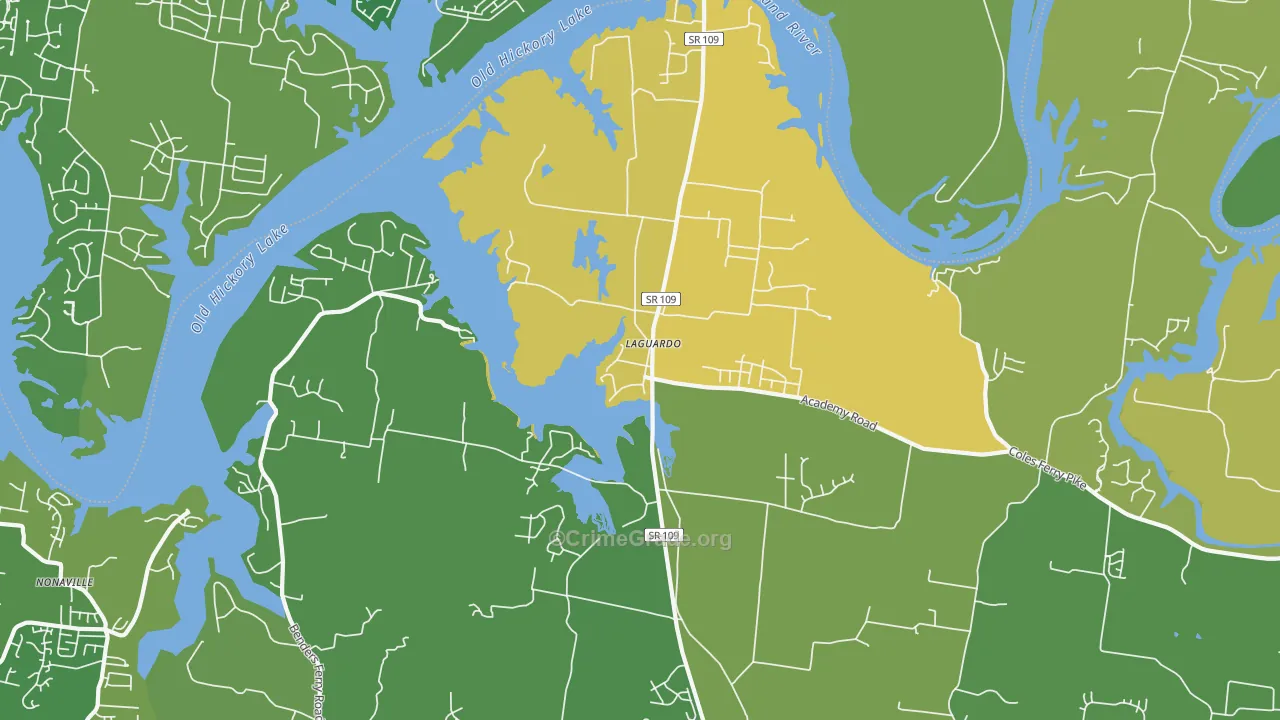 Laguardo, TN Map of Burglary Rates