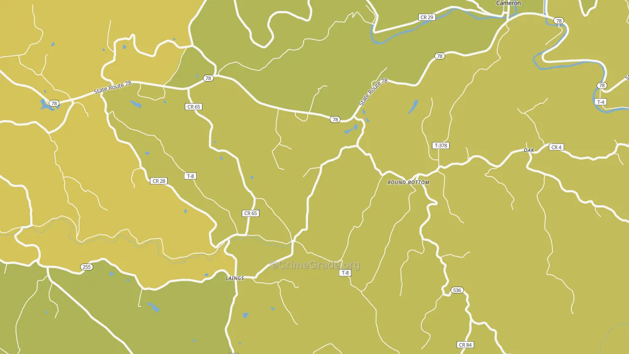 Laings, OH Map of Burglary Rates