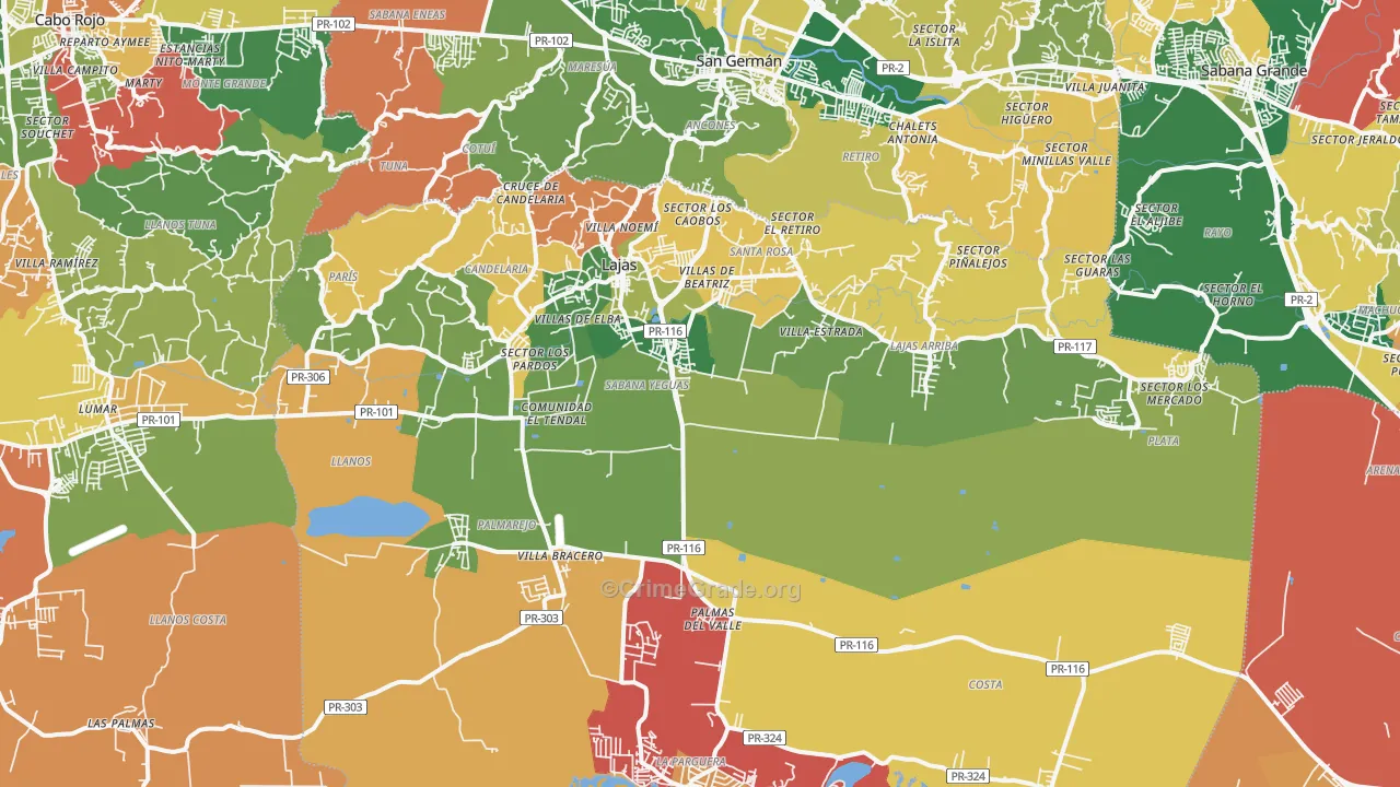 Lajas Municipio, PR Map of Burglary Rates