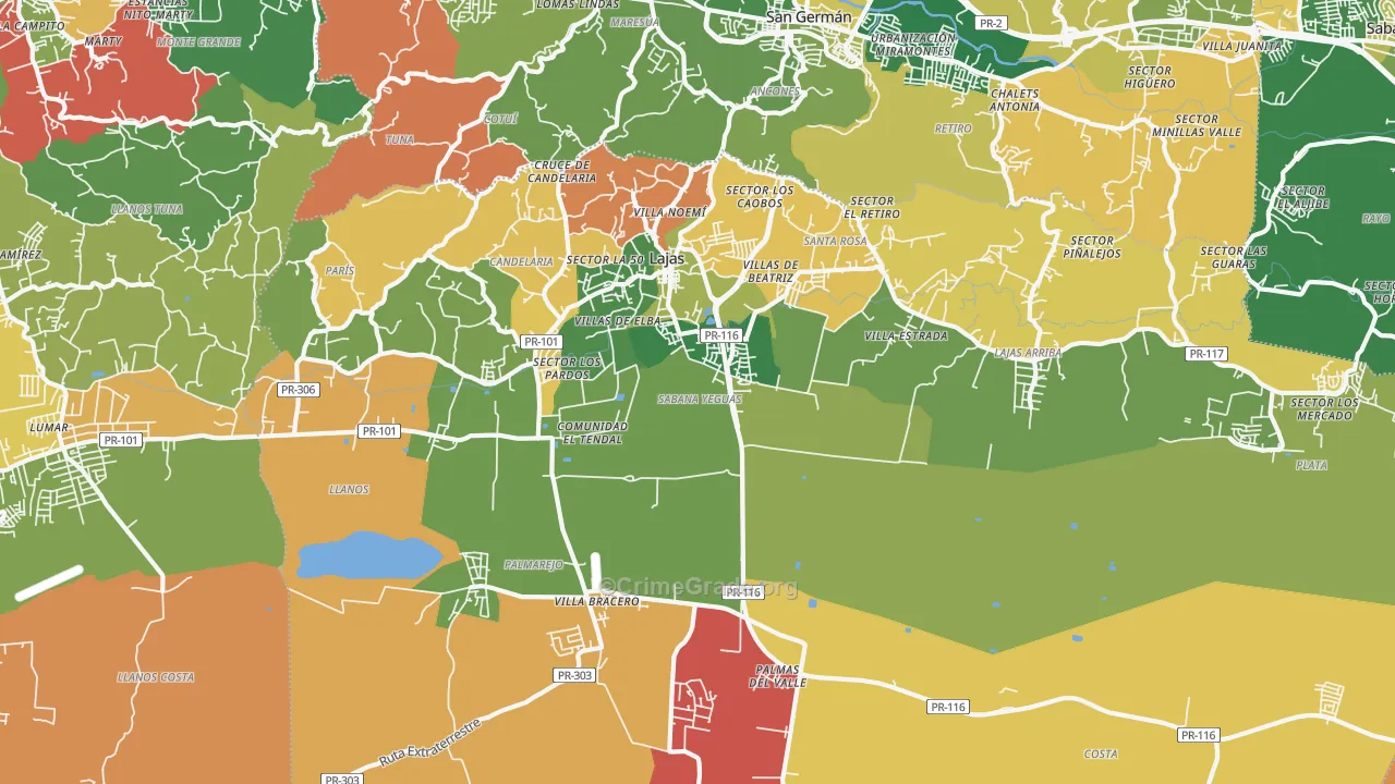 Lajas, PR Map of Burglary Rates