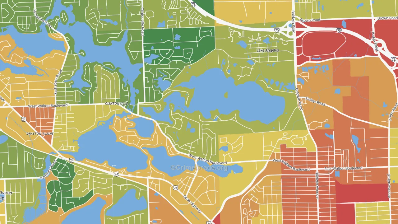 Lake Angelus, MI Map of Burglary Rates