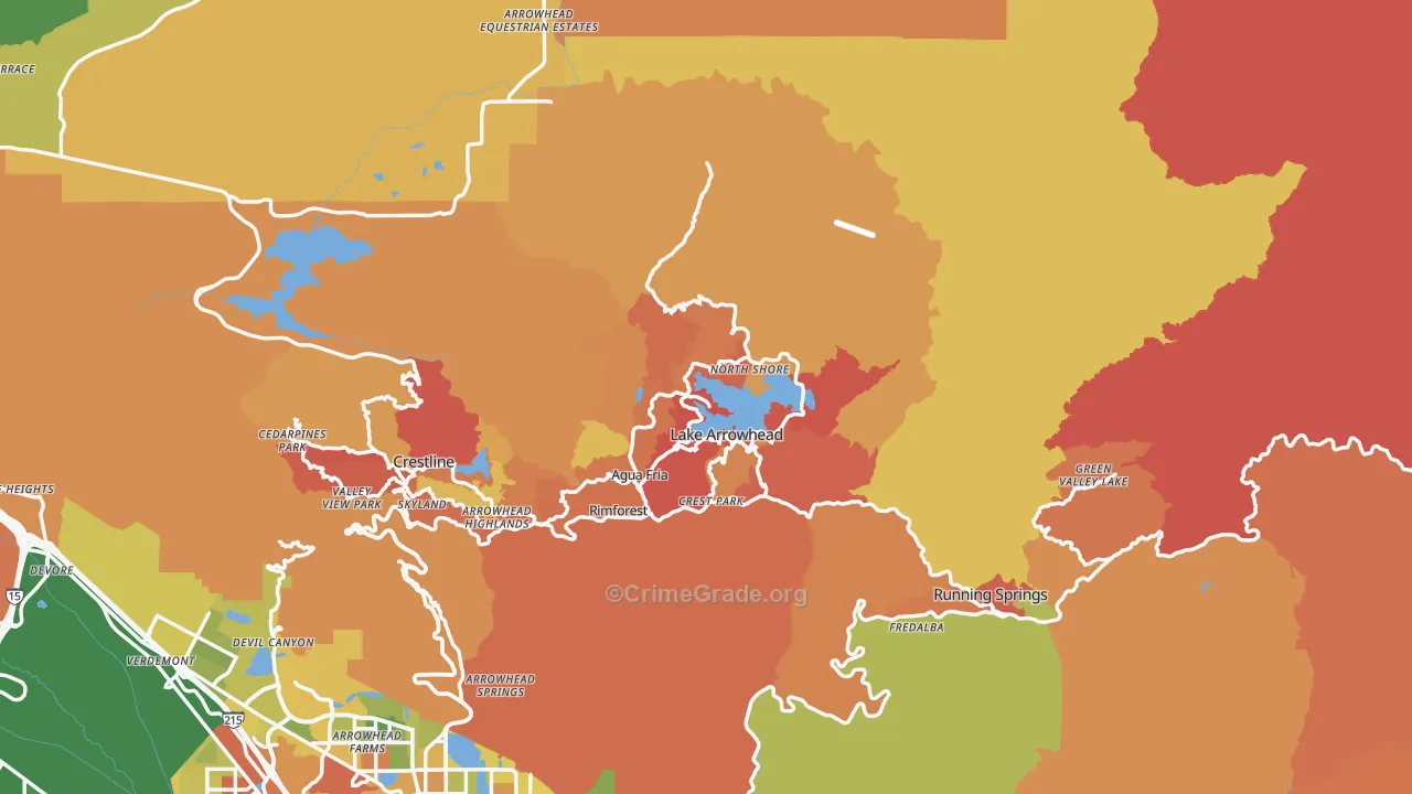 Lake Arrowhead, CA Map of Burglary Rates