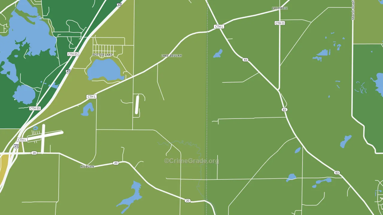 Lake Beulah, WI Map of Burglary Rates