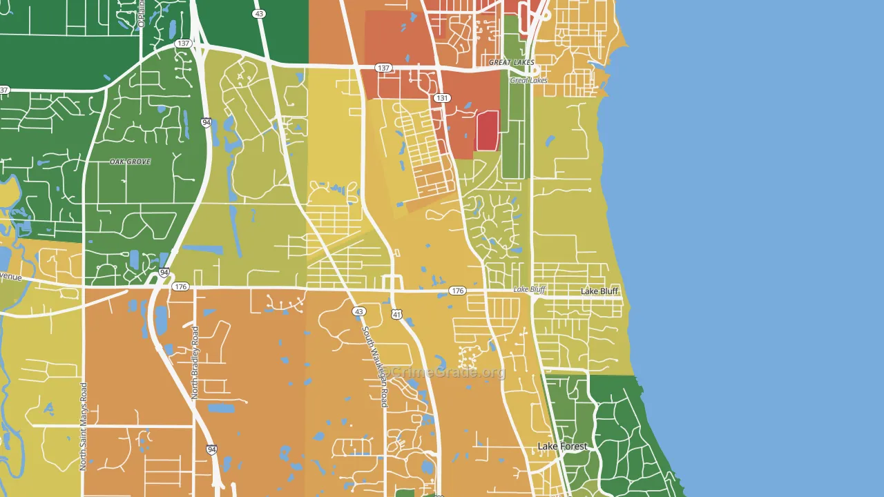 Lake Bluff, IL Map of Burglary Rates