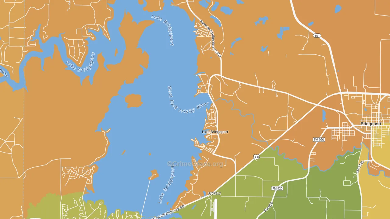 Lake Bridgeport, TX Map of Burglary Rates