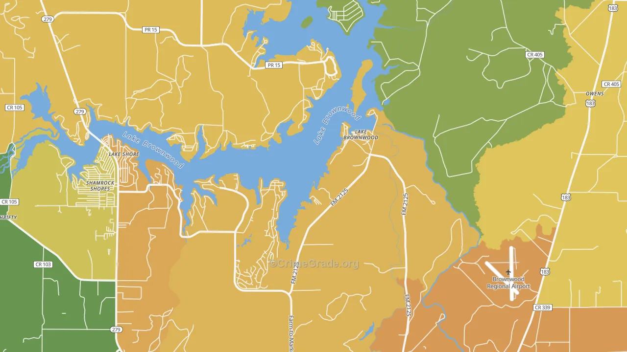 Lake Brownwood, TX Map of Burglary Rates