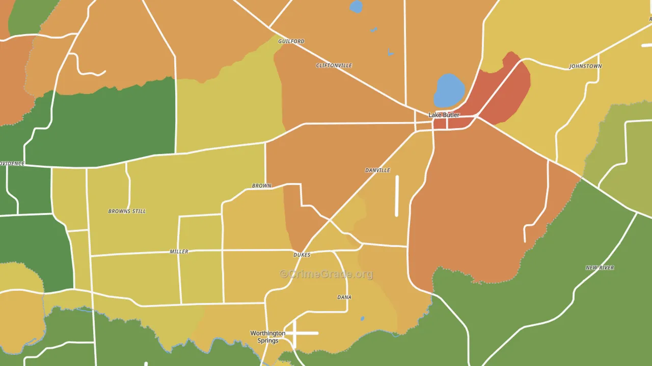 Lake Butler, FL Map of Burglary Rates