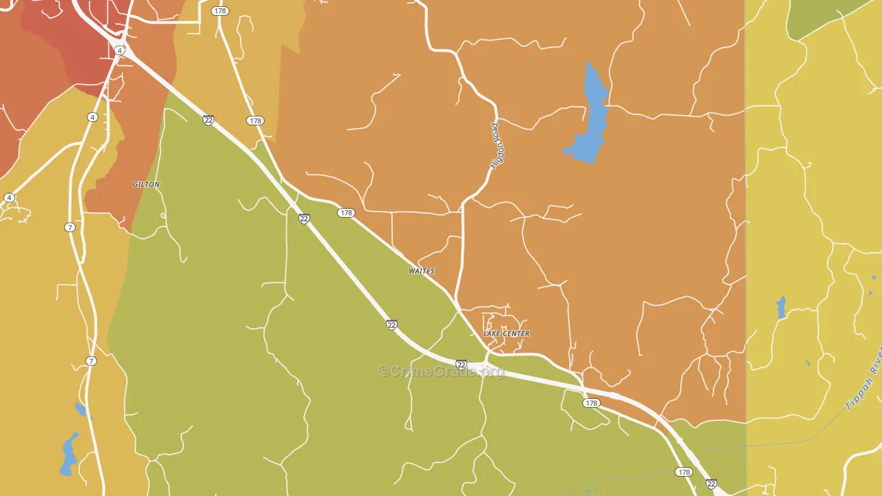 Lake Center, MS Map of Burglary Rates