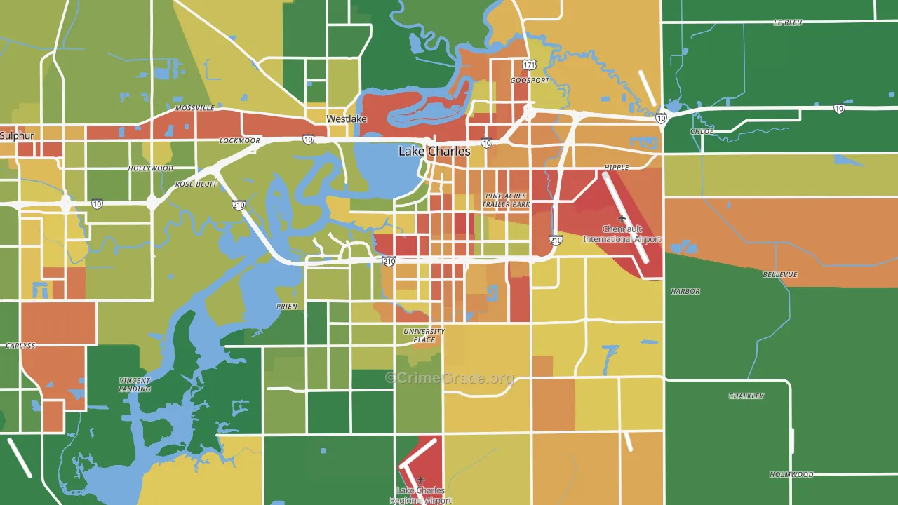 Lake Charles, LA Map of Burglary Rates