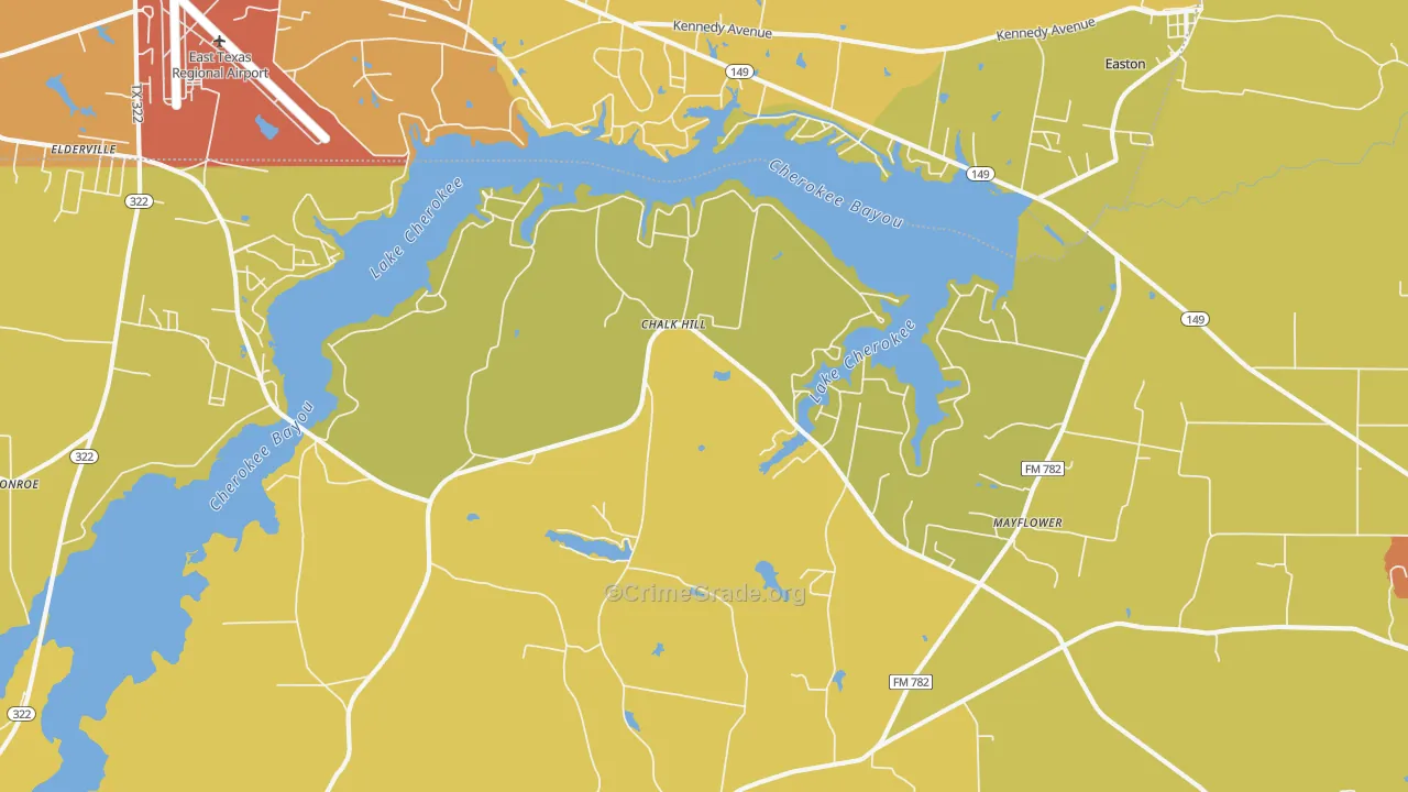 Lake Cherokee, TX Map of Burglary Rates